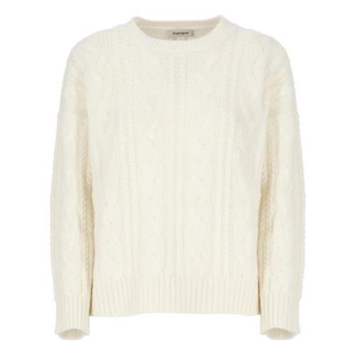 Hvid Cashmere Uld Jumper Crewneck Sweater