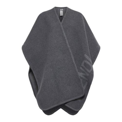 Grå Uld Cashmere Poncho med Logo