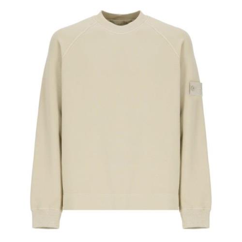 Beige Bomuldssweatshirt med Rund Hals