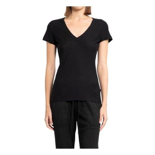 Sort V-hals Sheer Slub T-shirt