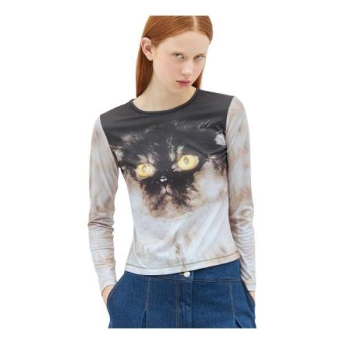 Grafisk Print Crewneck Jersey Top