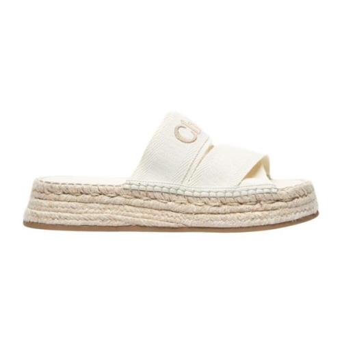 Raffia Platform Sandaler med Logo Broderi