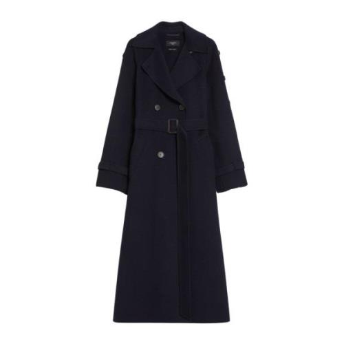 Uld midi trenchcoat, dobbeltradet