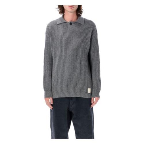 Grå Strikvarer Polo Skjorte Sweater