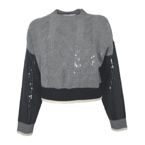 Paillet Rundhals Sweater Grå/Sort