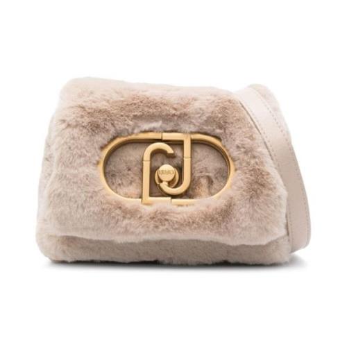 Faux-Fur Beige Taske med Guld Logo