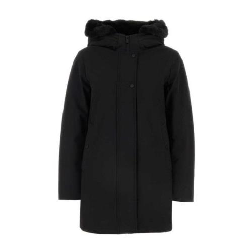 Sort Parka Frakke med Polstret Design