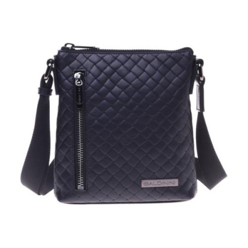 Crossbody bag in black woven print leather