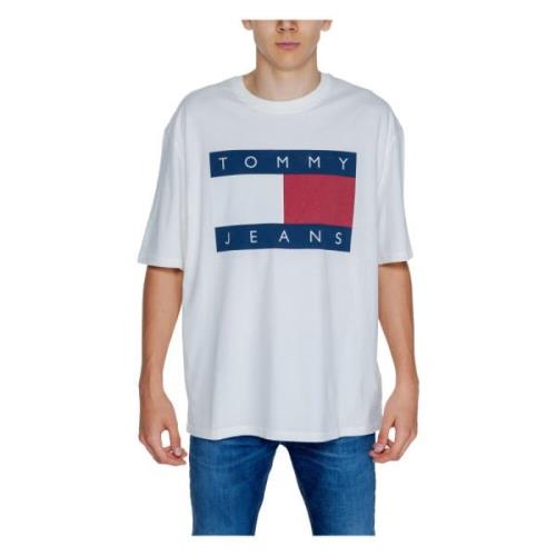 Hvid Print T-shirt, Korte Ærmer, Rund Hals