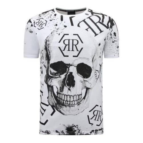 Skull - T-shirt med Rhinestone - 7979