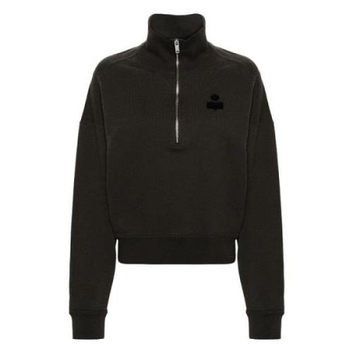 Grå Zip Sweater med Stående Krave