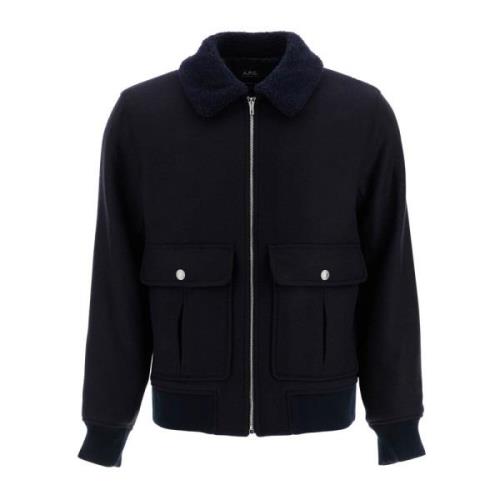 Uldblandet blouson med shearling krave