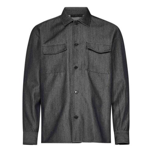 Grå Uld Denim Overshirt med Lommer