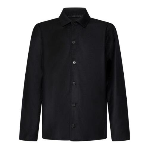 Sort uldflannel overshirt klassisk krave