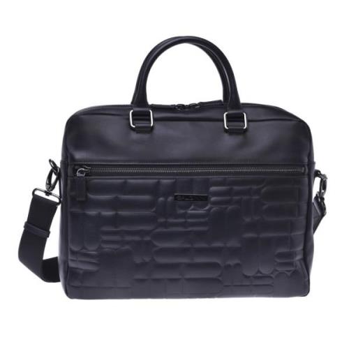 Professional bag in black quilted leather with monogram