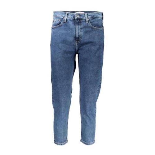 Blå Broderet Bomuld Slim Fit Jeans