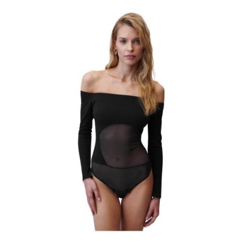 Sort Bombshell Bodysuit med Åbne Skuldre