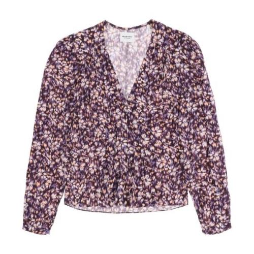 Blomstret Crepe Bluse med V-Hals