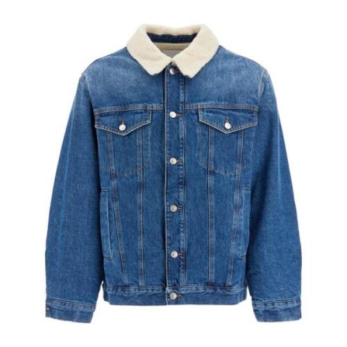 Klassisk Japansk Denimjakke med Fleece Krave