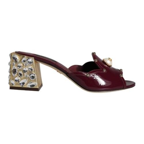 Krystal Læder Slide Sandaler Maroon Gold