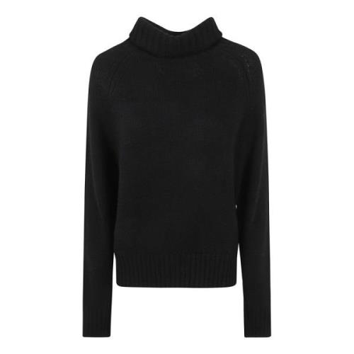 Sort Ribstrikket Rullekrave Sweatshirt