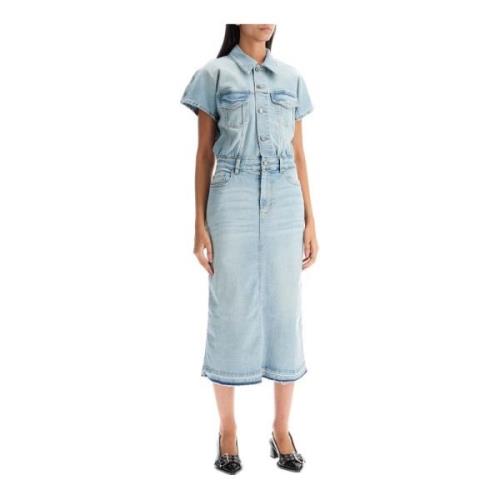 Denim Midi Kjole med Kimono Ærmer