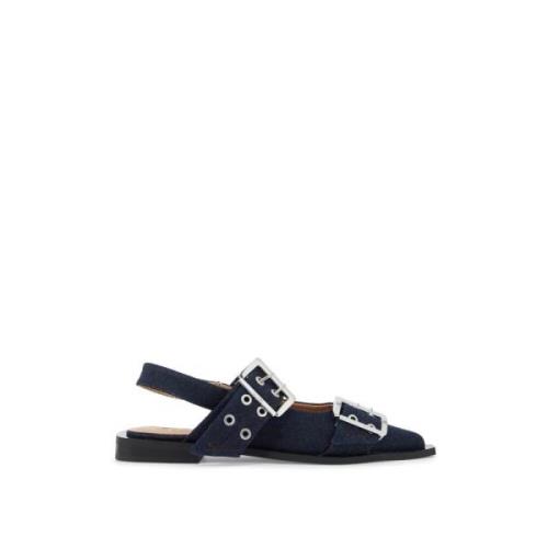 Denim Slingback Ballerina med Justerbare Spænder