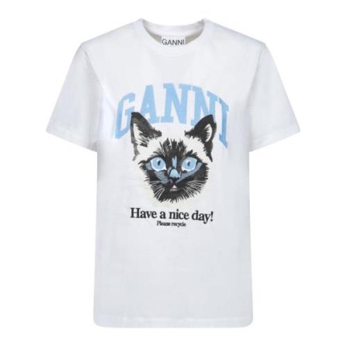 Hvid Katteprint Grafisk T-shirt