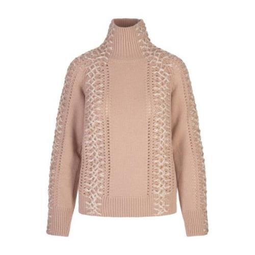 Pink Turtleneck Uld Kashmir Sweater