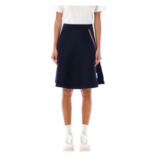 Navy Flared A-Line Wool Skirt