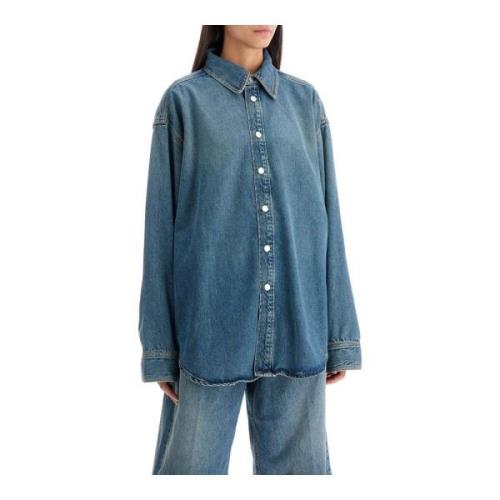 Oversized Denim Skjorte med Trykknapper