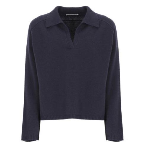 Blå Cashmere Uld Sweater Kvinder Krave