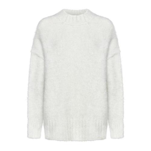 Hvid Alpaka Sweater Børstet Effekt Jumper