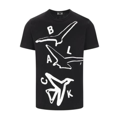 Sort Grafisk Logo Bomulds T-shirt