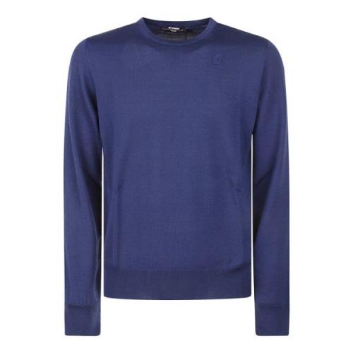 Blå Merino Sweater Girocollo Stil