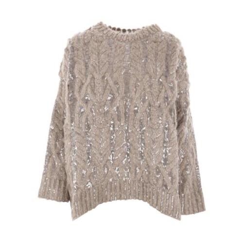 Beige Alpaca Uld Paillet Sweater