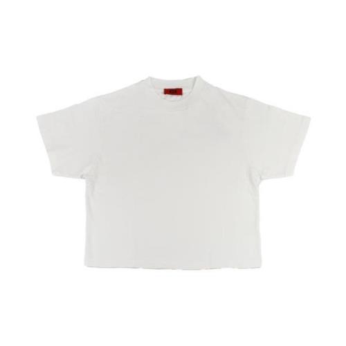 Cropped Creme T-shirt med Broderi