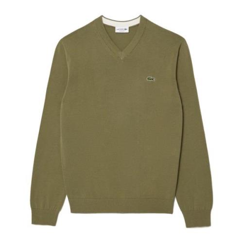 V-Neck Bomuldssweater i Khaki