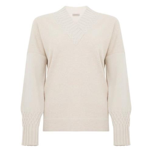 Hvid V-hals Uld Sweater Kvinder