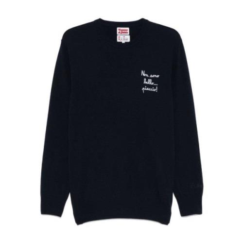 Blå Strikket Crew Neck Sweater