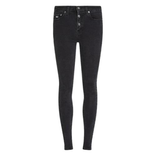 Sort Skinny Fit Jeans med knaplukning