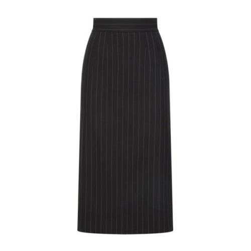 Sort Pinstripet Midi Nederdel Silkefor