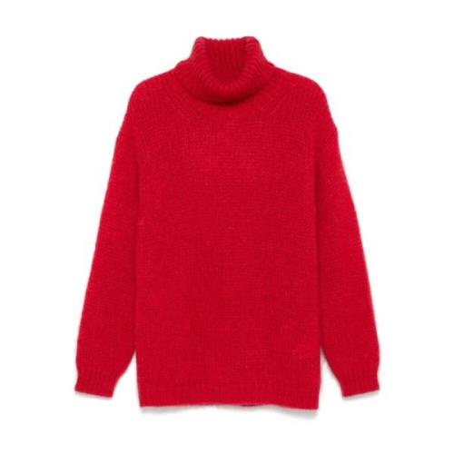 Rød Mohair Blandet Rullekrave Sweater