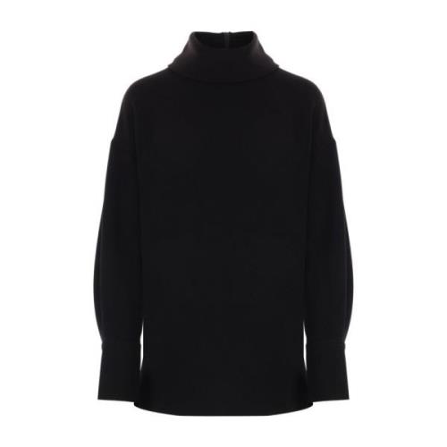 Sort Cowl Neck Top med knappede manchetter