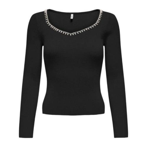 Sort Strik Sweetheart Halsudskæring Sweater