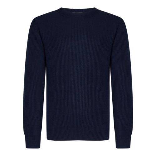 Blå Uld Kashmir Sweater Ribbet