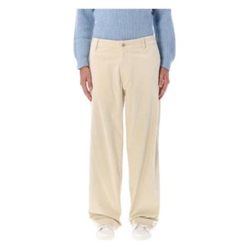 Beige Corduroy Wide Leg Trousers