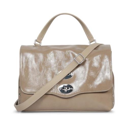 Taupe Læder Crossbody Taske