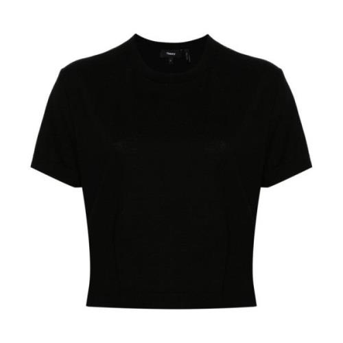 Sort Merino Uld T-shirt Rund Hals