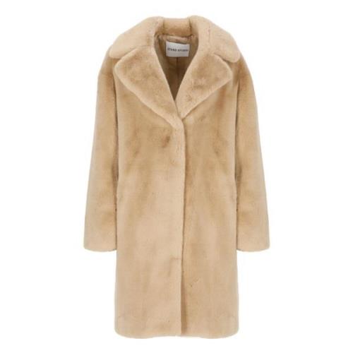 Faux Fur Beige Frakke Peak Revers